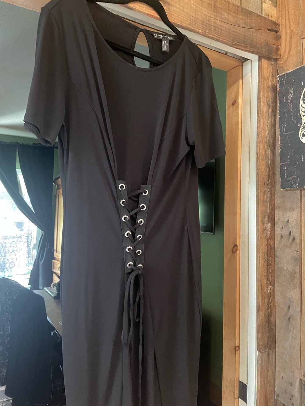 Forever 21 Black Lace-Up Midi Dress